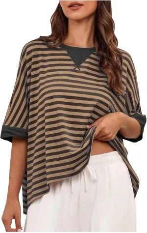 Womens Tops Dressy Casual Short Sleeve Oversized Loose Basic Tees Daily Dating Work Trendy Cute Shirts