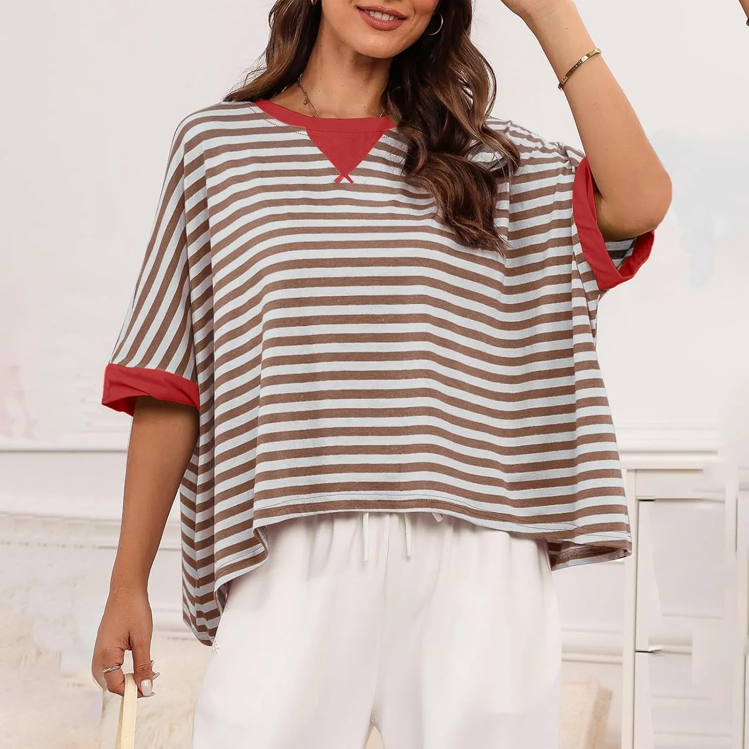 Womens Tops Dressy Casual Short Sleeve Oversized Loose Basic Tees Daily Dating Work Trendy Cute Shirts