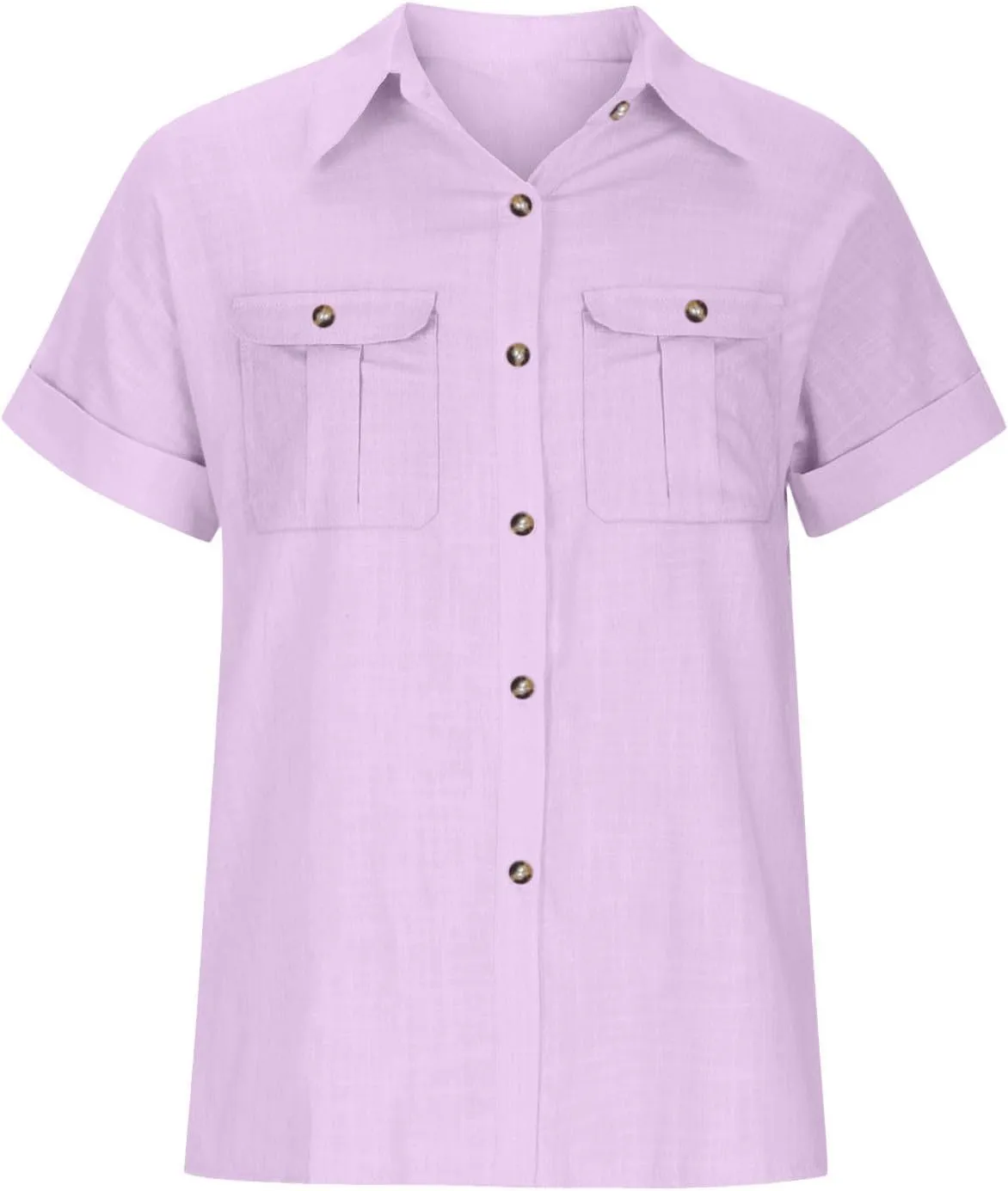 Womens V Neck Short Sleeve Button Down Shirts Trendy Casual Business Basic Tees Daily Going Out Ladies Summer Tops