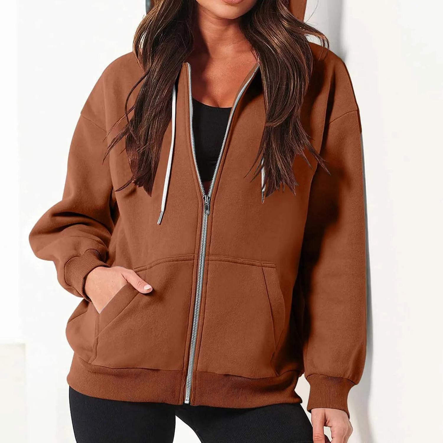Womens Zip Up y2k Hoodies Fall Fashion Oversized Long Sleeve Hooded Sweatshirt Casual Lightweight Jacket With Pockets