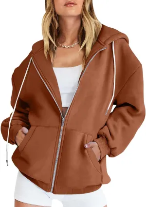 Womens Zip Up y2k Hoodies Fall Fashion Oversized Long Sleeve Hooded Sweatshirt Casual Lightweight Jacket With Pockets
