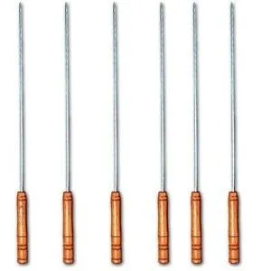 Wood Handle Steel BBQ Meat Vegetable 11" Large Kebab Skewers (Pack Of 6)