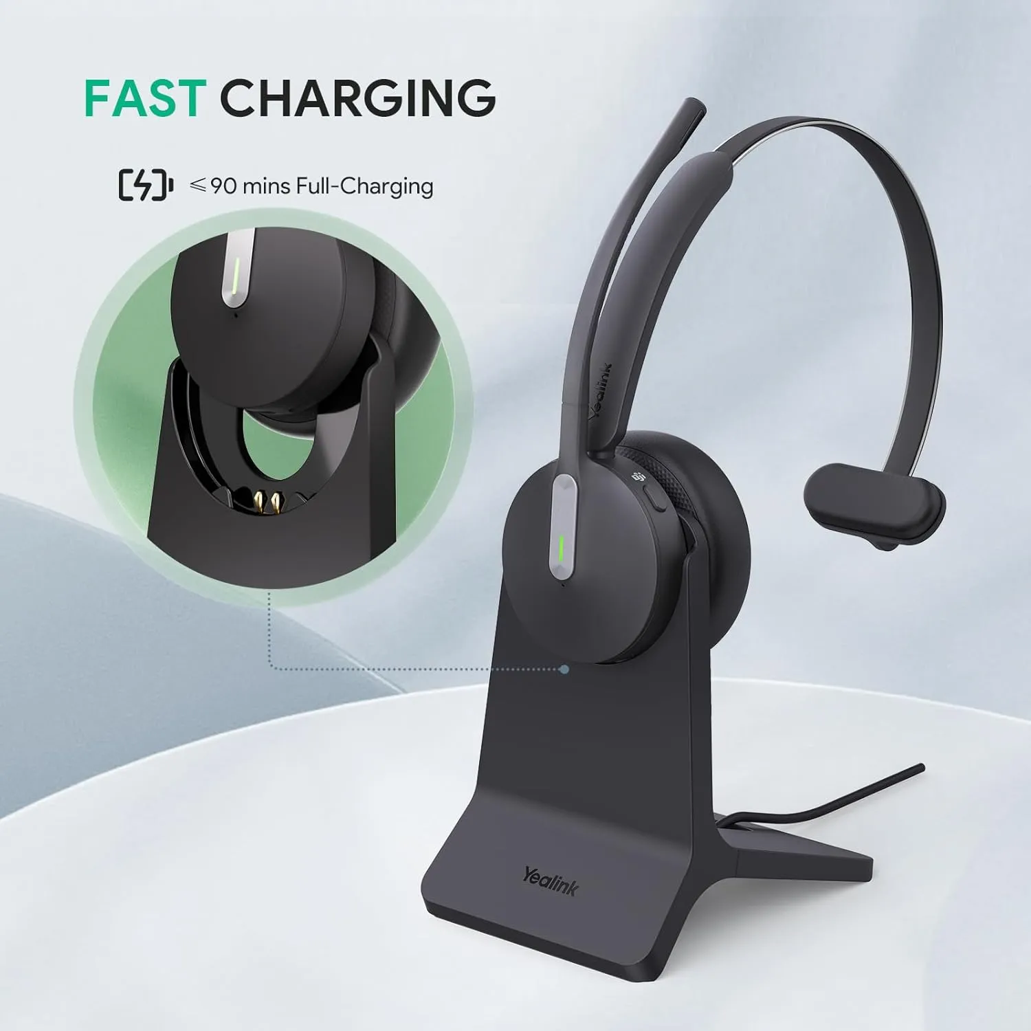 Yealink BH70 with Stand Wireless Bluetooth Headset with Microphone for Work, up to 35h Talking Battery Life, 3 Noise Cancellation Mics, Teams Certified, 90min Fast Charging, NO Power Adapter Needed