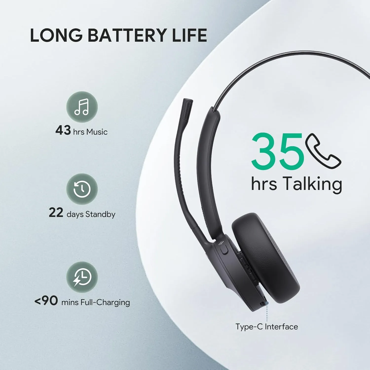 Yealink BH70 with Stand Wireless Bluetooth Headset with Microphone for Work, up to 35h Talking Battery Life, 3 Noise Cancellation Mics, Teams Certified, 90min Fast Charging, NO Power Adapter Needed