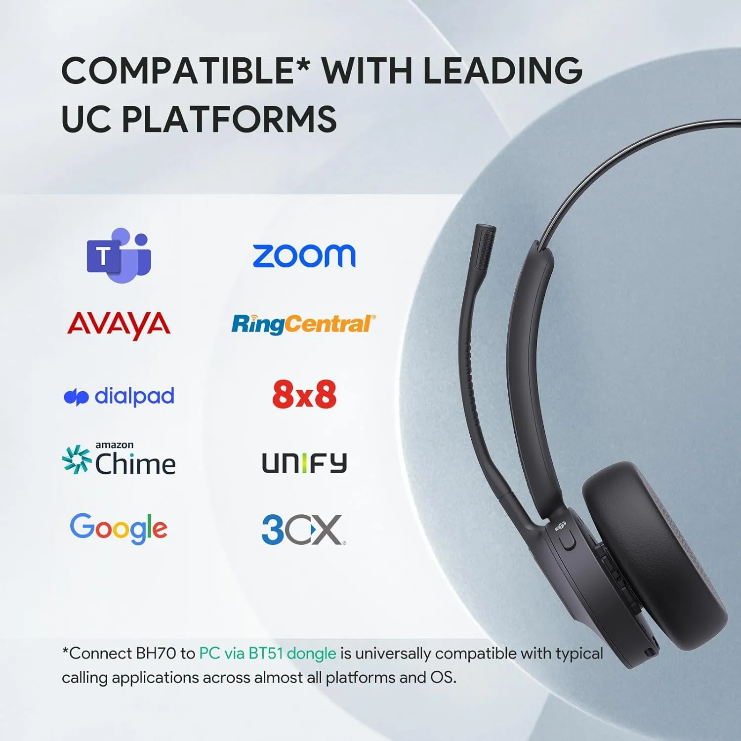 Yealink BH70 with Stand Wireless Bluetooth Headset with Microphone for Work, up to 35h Talking Battery Life, 3 Noise Cancellation Mics, Teams Certified, 90min Fast Charging, NO Power Adapter Needed