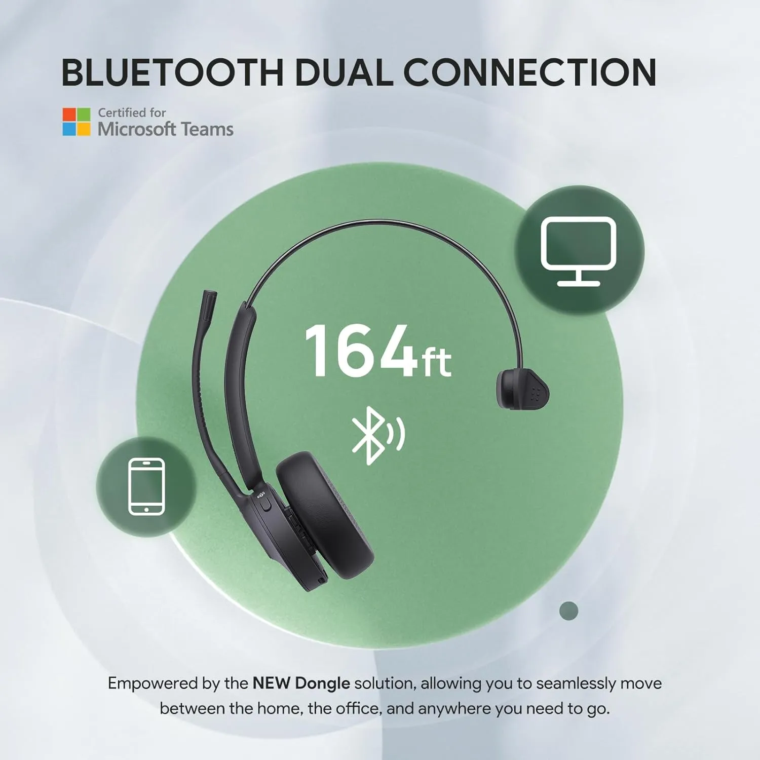 Yealink BH70 with Stand Wireless Bluetooth Headset with Microphone for Work, up to 35h Talking Battery Life, 3 Noise Cancellation Mics, Teams Certified, 90min Fast Charging, NO Power Adapter Needed