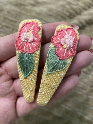 Yellow and pink baby girl hair clip set