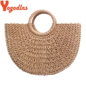 Yogodlns New Fashion MOON Straw Handbags - Embrace Vintage Elegance with Handmade Rattan Craftsmanship