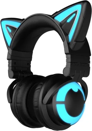 YOWU Cat Ear Headphones CE, Wired/Wireless Gaming Headsets with Seamless Live Sound Experience for PC/PE/Switch/PS4/PS5, Built-in Mic & Customizable RGB Light Effect for Anime Lovers(Black)