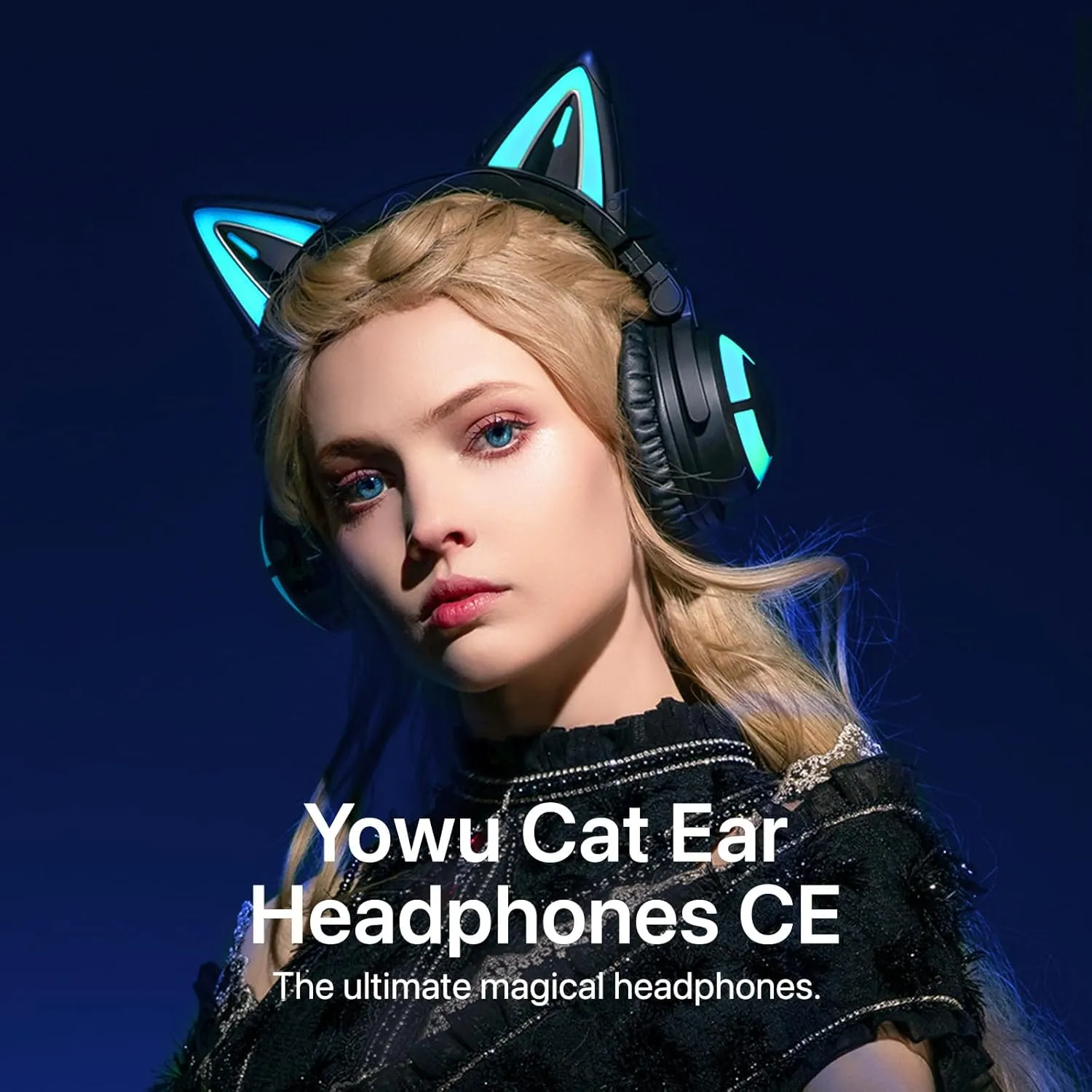 YOWU Cat Ear Headphones CE, Wired/Wireless Gaming Headsets with Seamless Live Sound Experience for PC/PE/Switch/PS4/PS5, Built-in Mic & Customizable RGB Light Effect for Anime Lovers(Black)