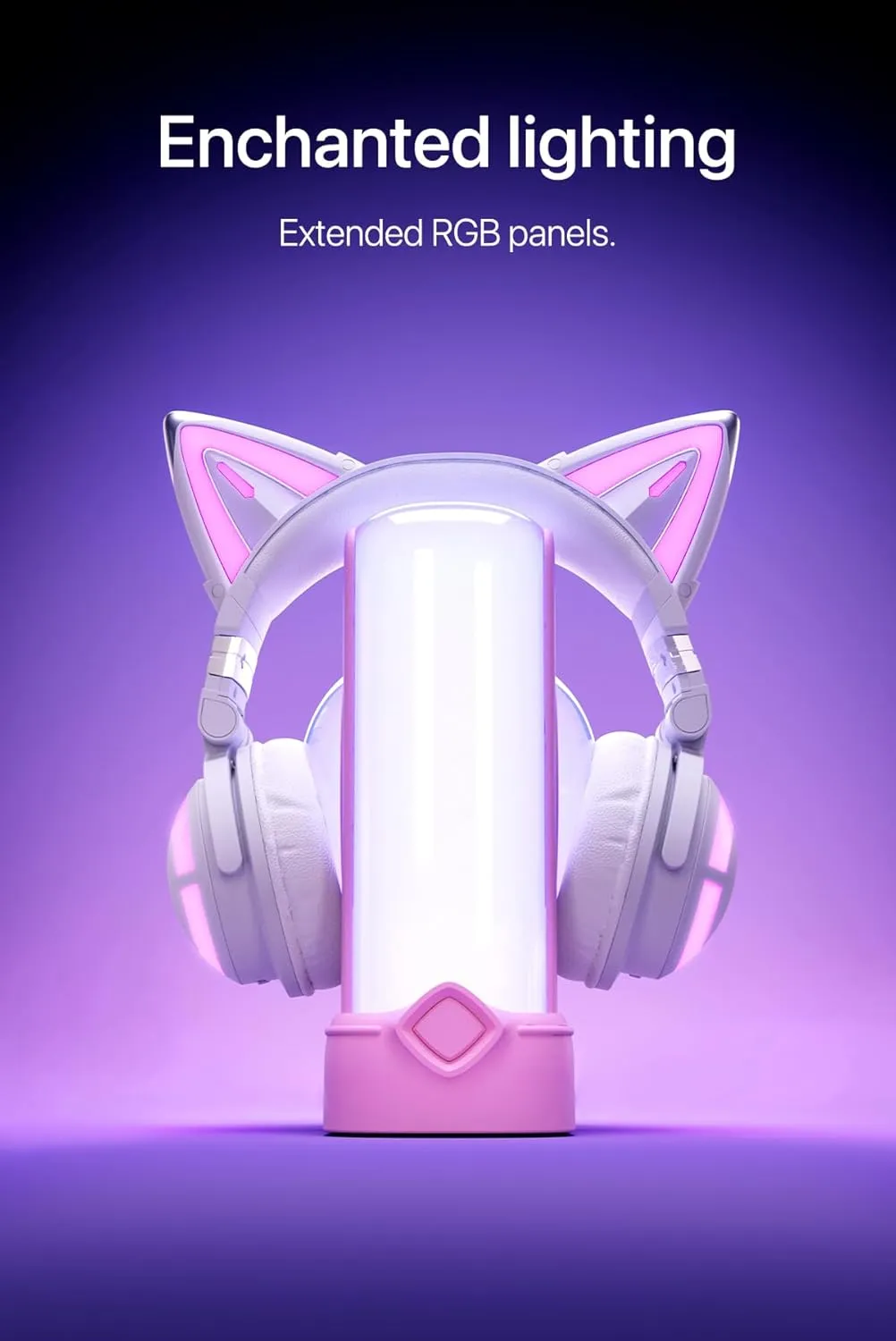 YOWU Cat Ear Headphones CE, Wired/Wireless Headphones with Seamless Live Sound Experience for PC/PE/Switch, Built-in Mic & Customizable RGB Light Effect for Anime Lovers(White)