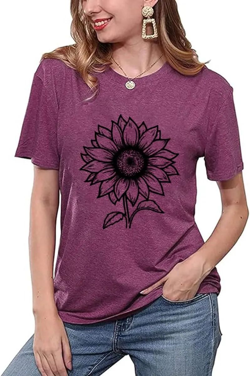 ZWSYXL American Flag Sunflower Shirts Women 4th of July Graphic Tees Patriotic T-Shirts USA Flag Star Stripe Tops