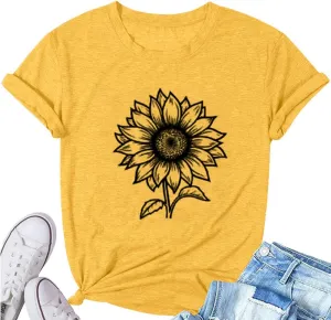 ZWSYXL American Flag Sunflower Shirts Women 4th of July Graphic Tees Patriotic T-Shirts USA Flag Star Stripe Tops