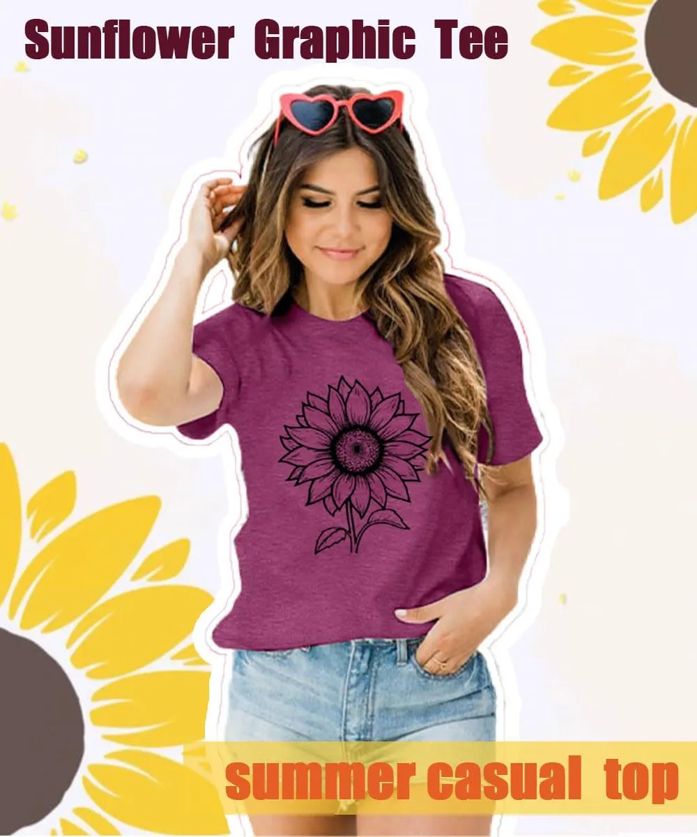 ZWSYXL American Flag Sunflower Shirts Women 4th of July Graphic Tees Patriotic T-Shirts USA Flag Star Stripe Tops