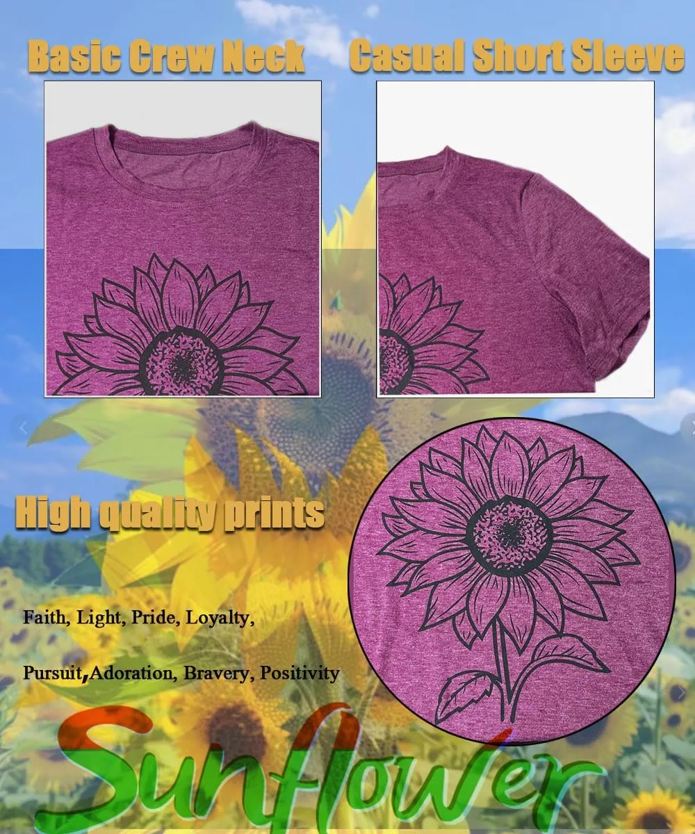 ZWSYXL American Flag Sunflower Shirts Women 4th of July Graphic Tees Patriotic T-Shirts USA Flag Star Stripe Tops