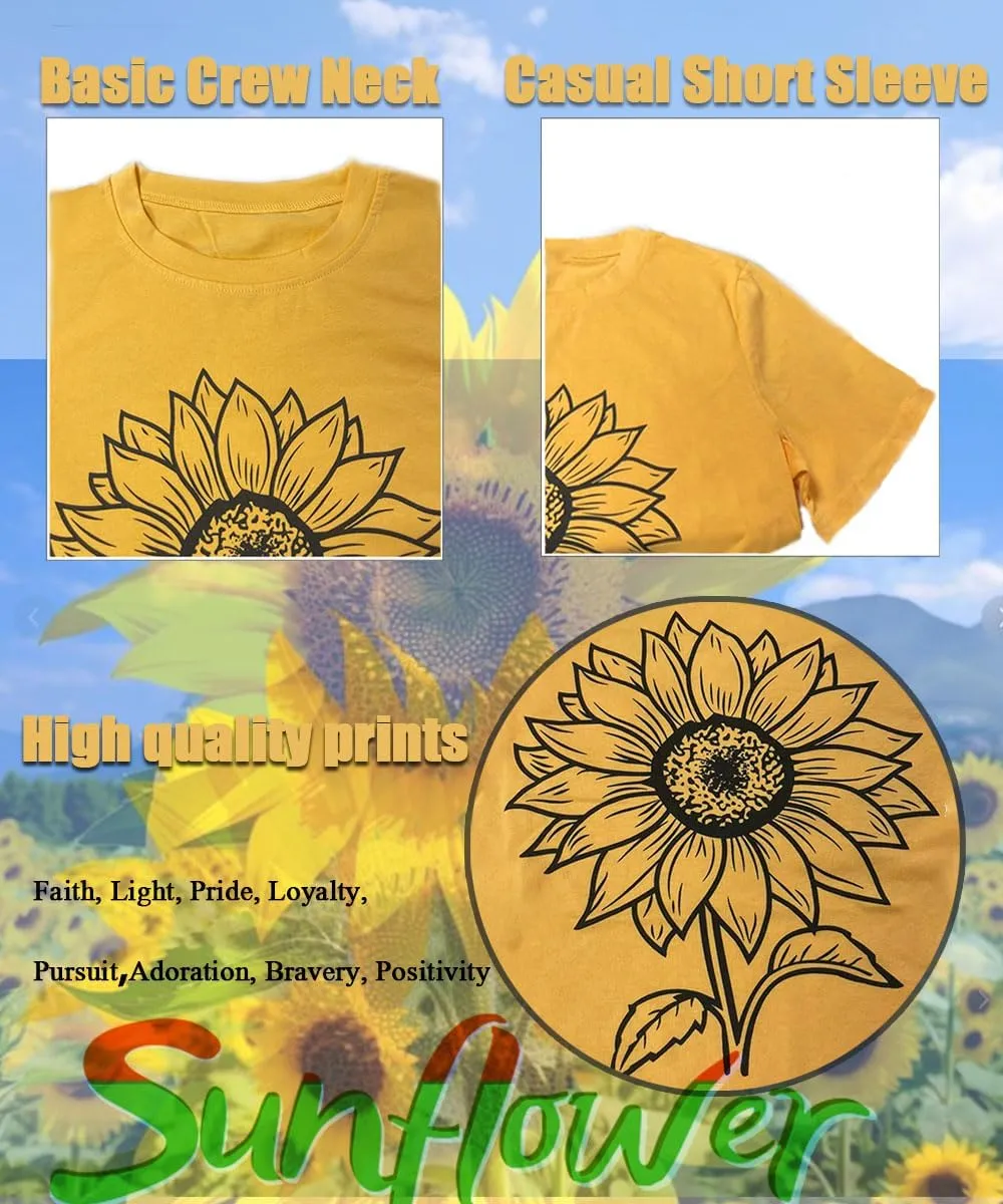 ZWSYXL American Flag Sunflower Shirts Women 4th of July Graphic Tees Patriotic T-Shirts USA Flag Star Stripe Tops