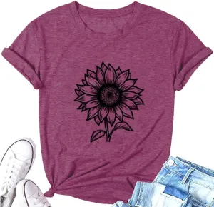 ZWSYXL American Flag Sunflower Shirts Women 4th of July Graphic Tees Patriotic T-Shirts USA Flag Star Stripe Tops