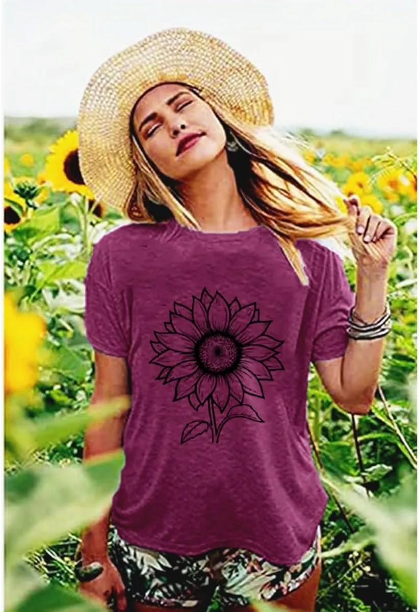 ZWSYXL American Flag Sunflower Shirts Women 4th of July Graphic Tees Patriotic T-Shirts USA Flag Star Stripe Tops