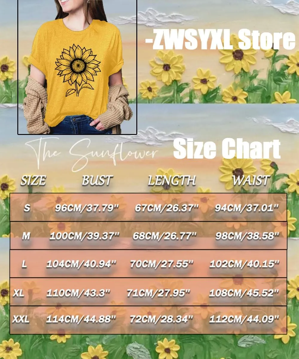 ZWSYXL American Flag Sunflower Shirts Women 4th of July Graphic Tees Patriotic T-Shirts USA Flag Star Stripe Tops