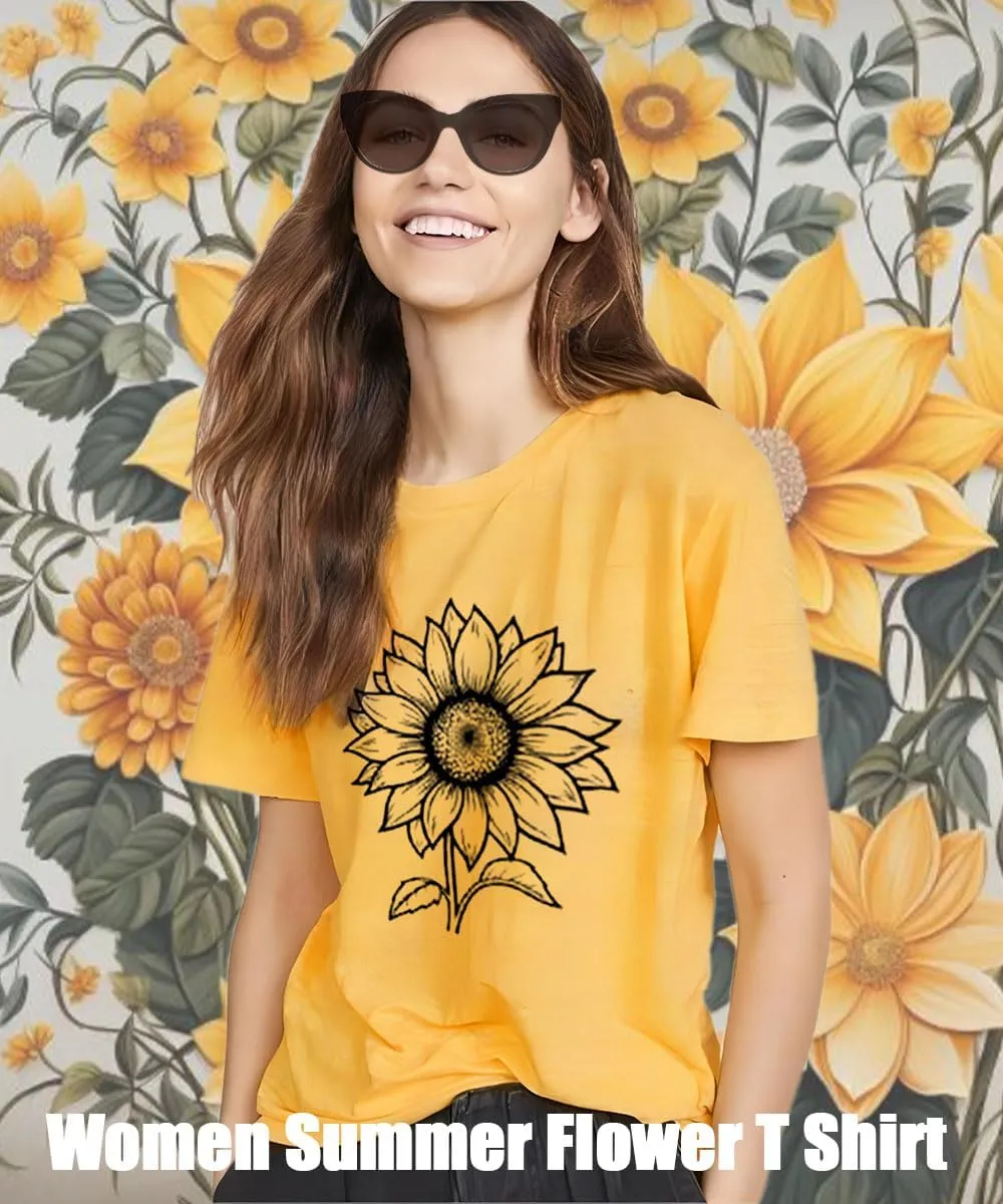 ZWSYXL American Flag Sunflower Shirts Women 4th of July Graphic Tees Patriotic T-Shirts USA Flag Star Stripe Tops